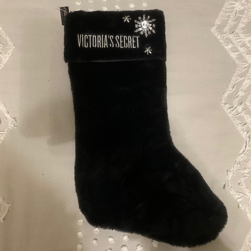 Black Fuzzy Victoria Secret Christmas Stocking